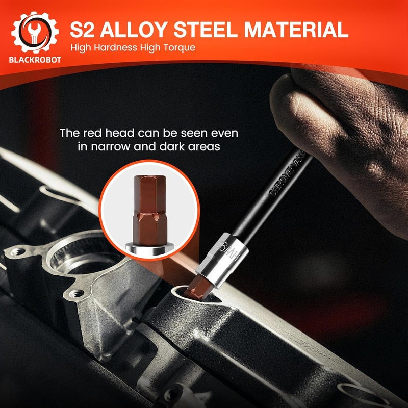 BLACKROBOT 9 mm Hex Bit Socket, 3/8 Inch Drive HW9 Allen Key Socket, Metric, Full Polished, S2 Steel Head Made For Repairing - Image 5